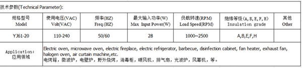 YJ6120 oven Motor